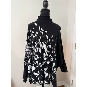 Alfani Women's Turtleneck Poncho Sweater in Black and White Abstract Pattern